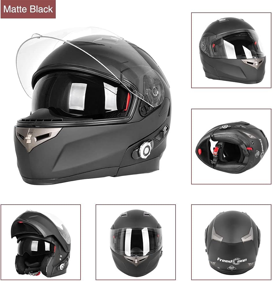 Get Discount 70% Price Motorcycle Bluetooth Helmet,FreedConn BM2-S Bluetooth Integrated Modular Flip up Dual Visors Motorcycle Helmet Built-in Intercom Communication Range 500M FM Radio