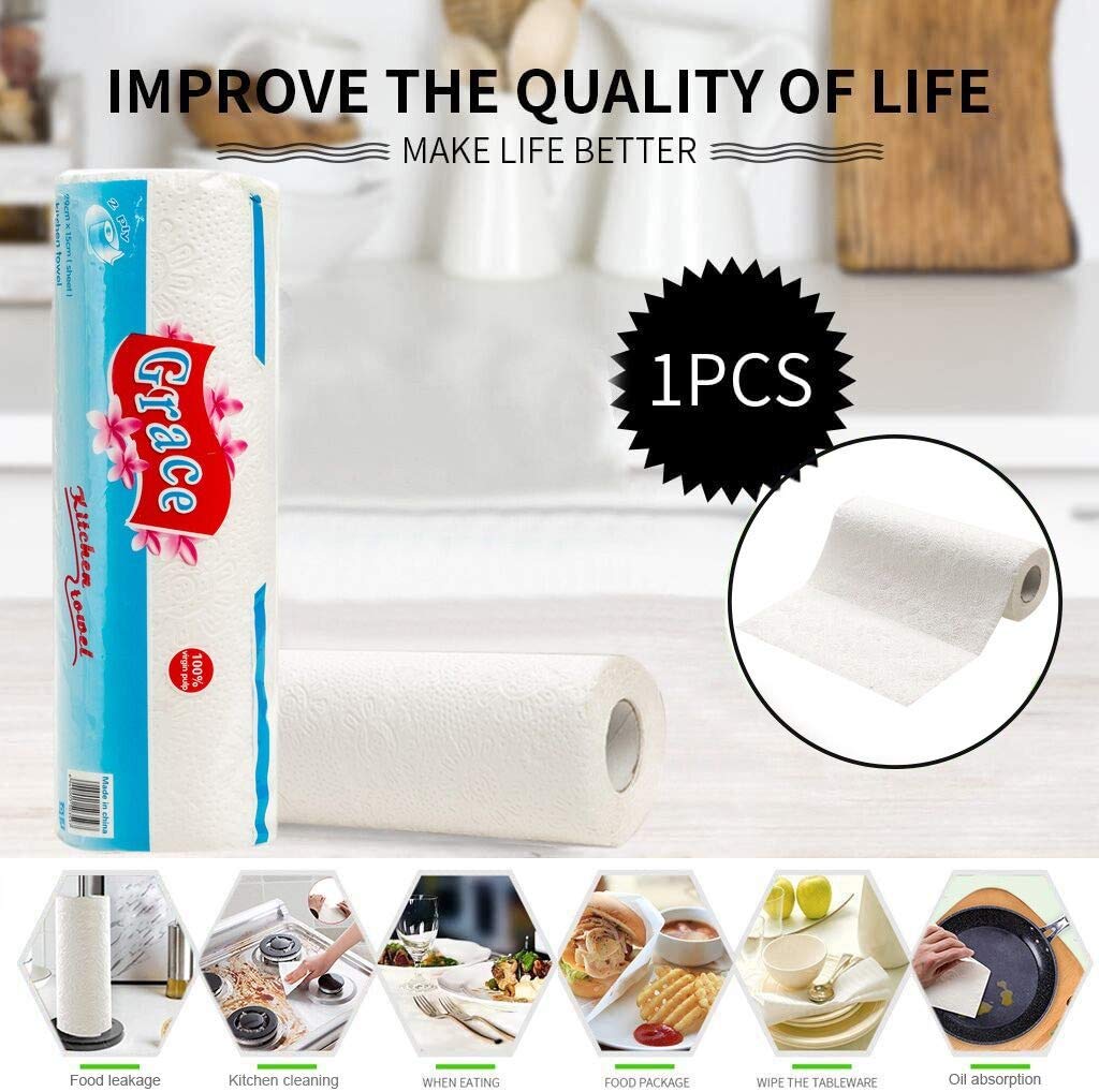 Iulove Kitchen Paper Towel Kitchen Special Oil Absorption Water Absorption Disposable roll Paper,Draw Paper Lazy Rag Oil Absorption Kitchen Bathroom Towel Soft Household Paper (A)