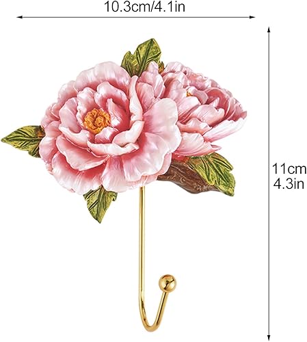 Miniatura 6 de 3 ganchos de pared de resina con diseño de peonías creativas para colgar abrigos, sombreros, toallas, bolsos, llaveros, sala de estar, baño,