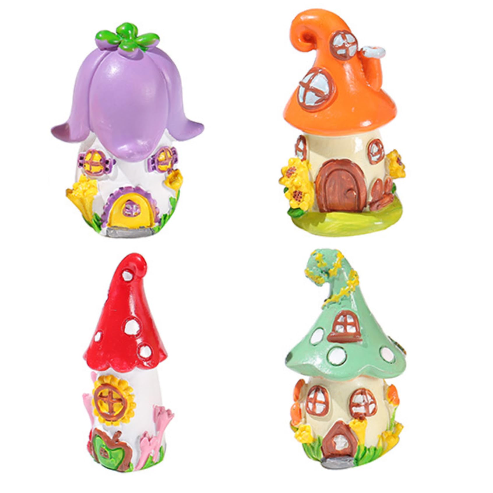 BEAHING Fairy Garden Houses 4Pcs Miniature Colorful Resin Mini Houses for Indoor Shelf Tabletop Display
