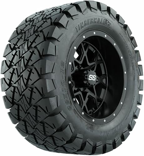 GTW Combo de ruedas y neumáticos para carrito de golf de 12 pulgadas  Ruedas Vortex negro mate en neumáticos Timberwolf todo terreno 22x10-12  Juego disponible en Yaxa Peru