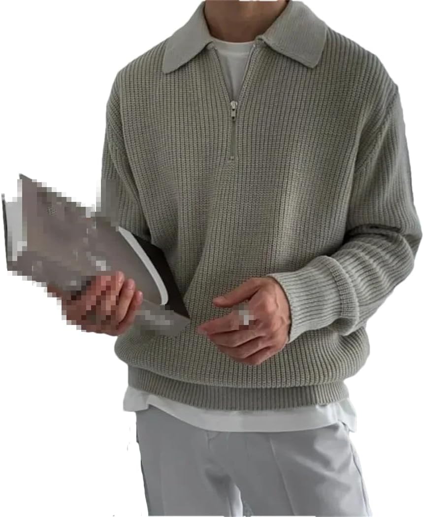 Men Lapel Sweater Autumn Winter Warm Casual Knit Pullover Tops Fashion Loose Zipper Long Sleeve Sweater Male Jumper