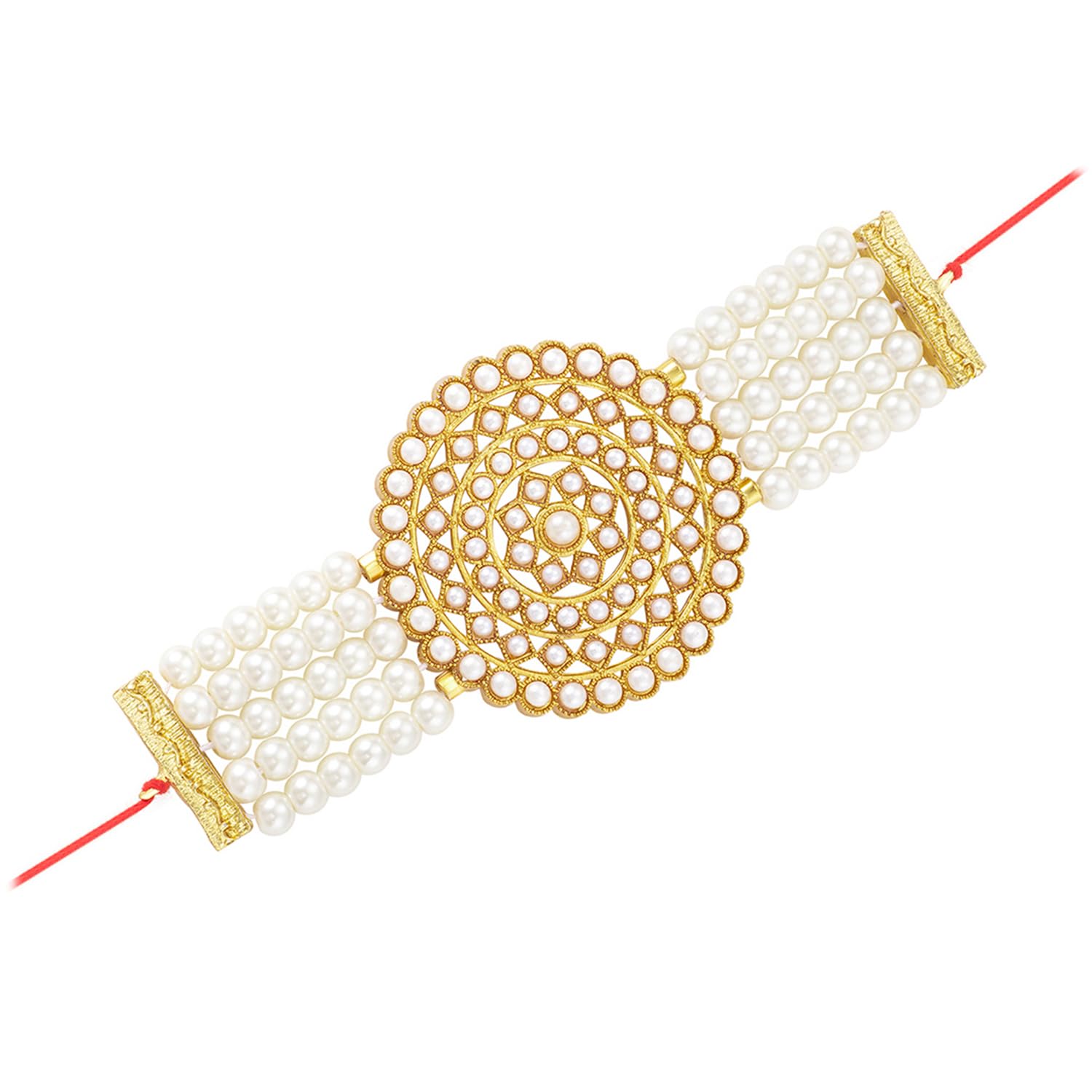 Kundan Pearl Crystal Stones Decorative Rakhi for Brother with Rakshabandhan Greeting Card for Boys Men-image-37