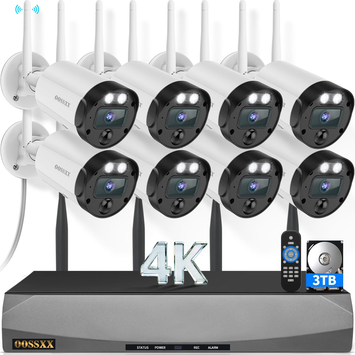 (2026 New) 4K Wireless Security Camera System Outdoor, Long Range +76% WiFi, Dual Antennas Cameras &amp; 4-Antenna NVR, PIR Human Detection, 130° Wide Angle, 2-Way Audio, No Monthly Fee
