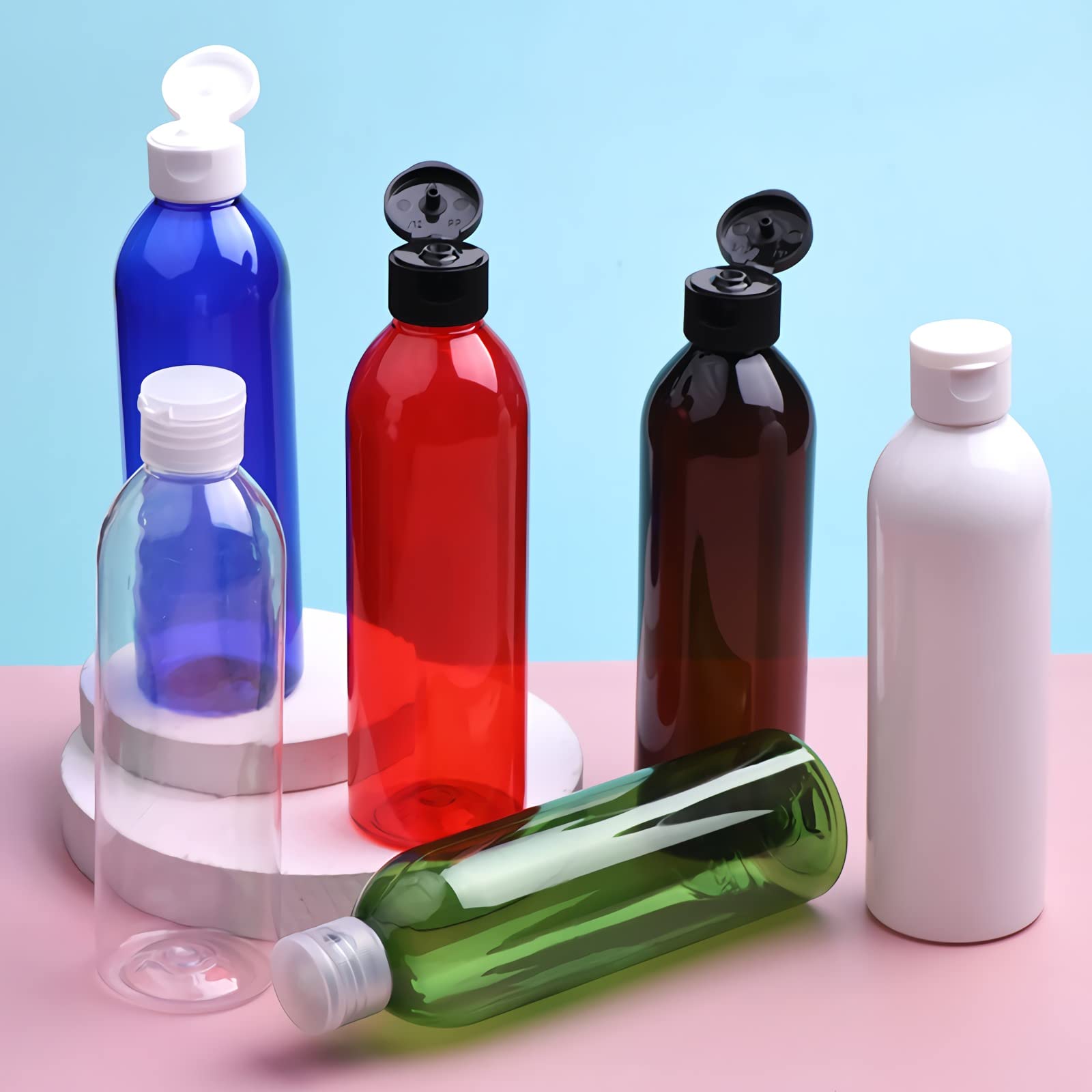 12 Pièces 150 ML Transparent Bouteille en Plastique avec Bouchon à Charnière Blanc, DIY Vider Bouteille Ronde en PET de Voyage pour Cosmétiques Liquides
