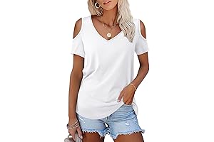 Women's Short Sleeve Cold Shoulder Top V Neck Blouse