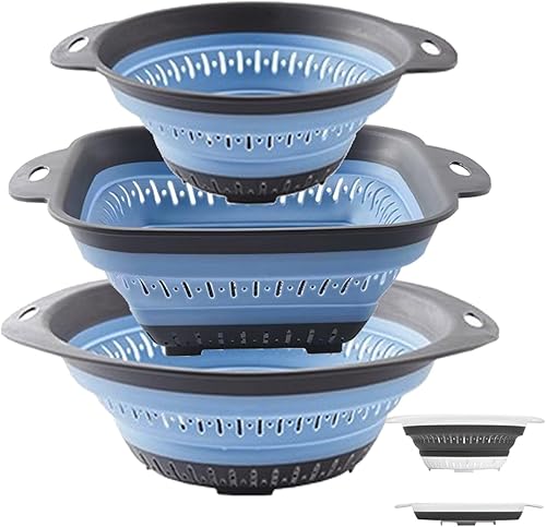 Miniatura 7 de Colador plegable de 2 piezas, sin BPA, colador de pasta con asa, coladores de silicona y coladores de alimentos, colador de verduras y frutas,