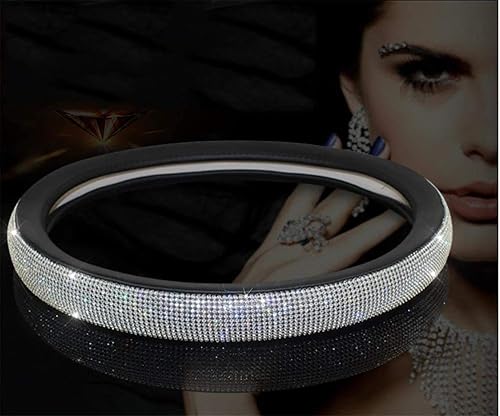 Miniatura 41 de Funda para volante de piel con diamantes de imitación brillantes, ajuste universal de 15 pulgadas, protector de volante de automóvil para mujeres
