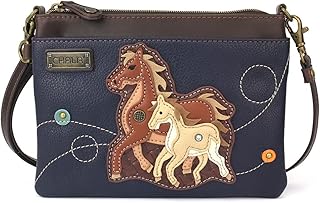 Mini Crossbody/Purse with Convertible Strap Stylish, Compact, Versatile - Horse Family - Navy