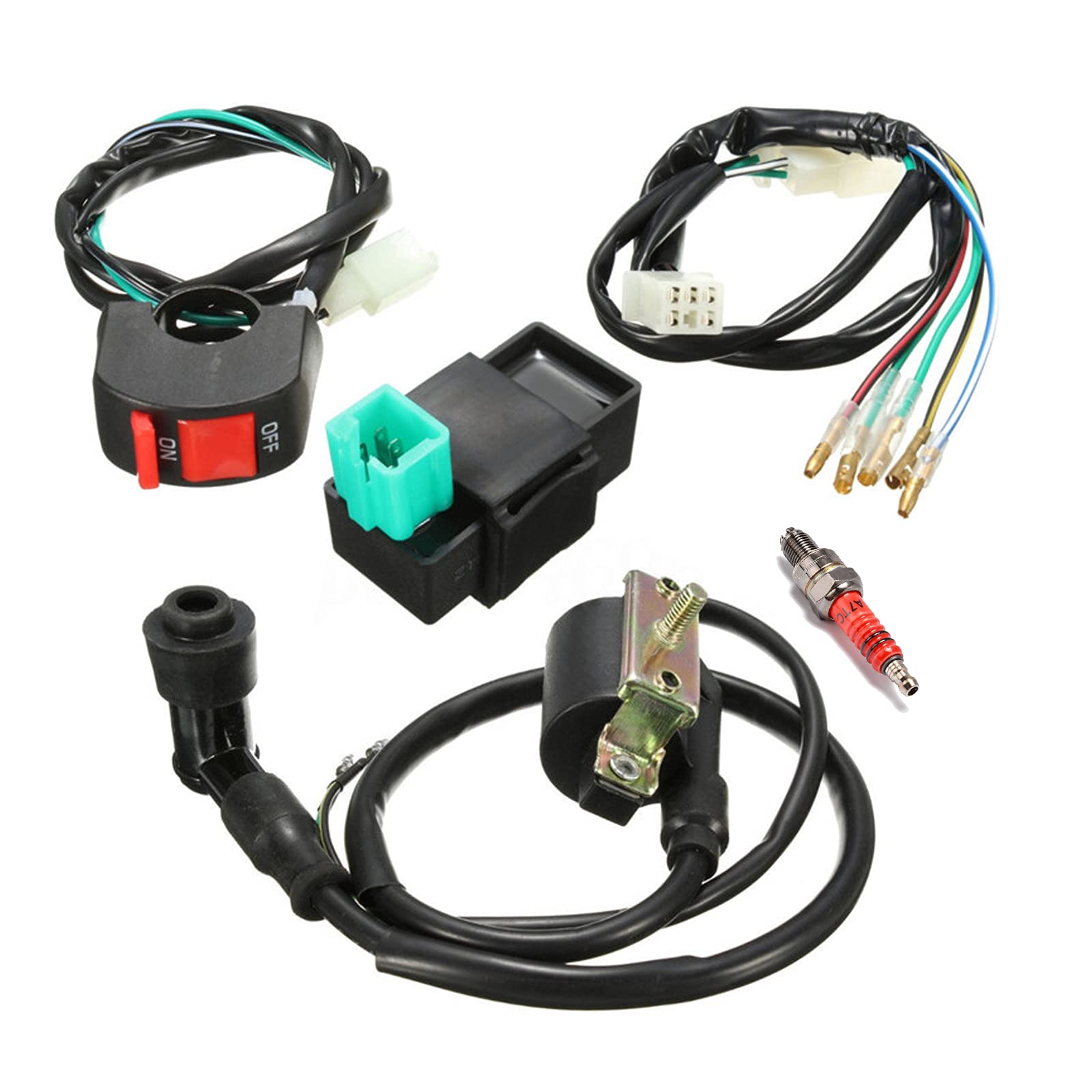 Wiring Loom Off Switch Coil Spark Plug 5 Pcs Set Switch Ignition Coil for Pit Bike 110 125 140cc