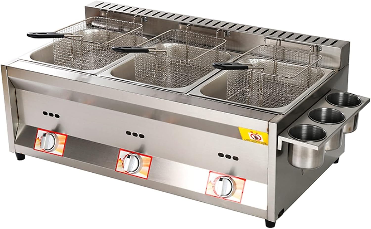 Friggitrice a Gas Commerciale 22L 3 Vasche - da Tavolo in Acciaio Inossidabile con Accensione Elettronica, Energia Risparmiante, Antiscivolo & Facile Pulire per Ristorante, Chiosco & Casa