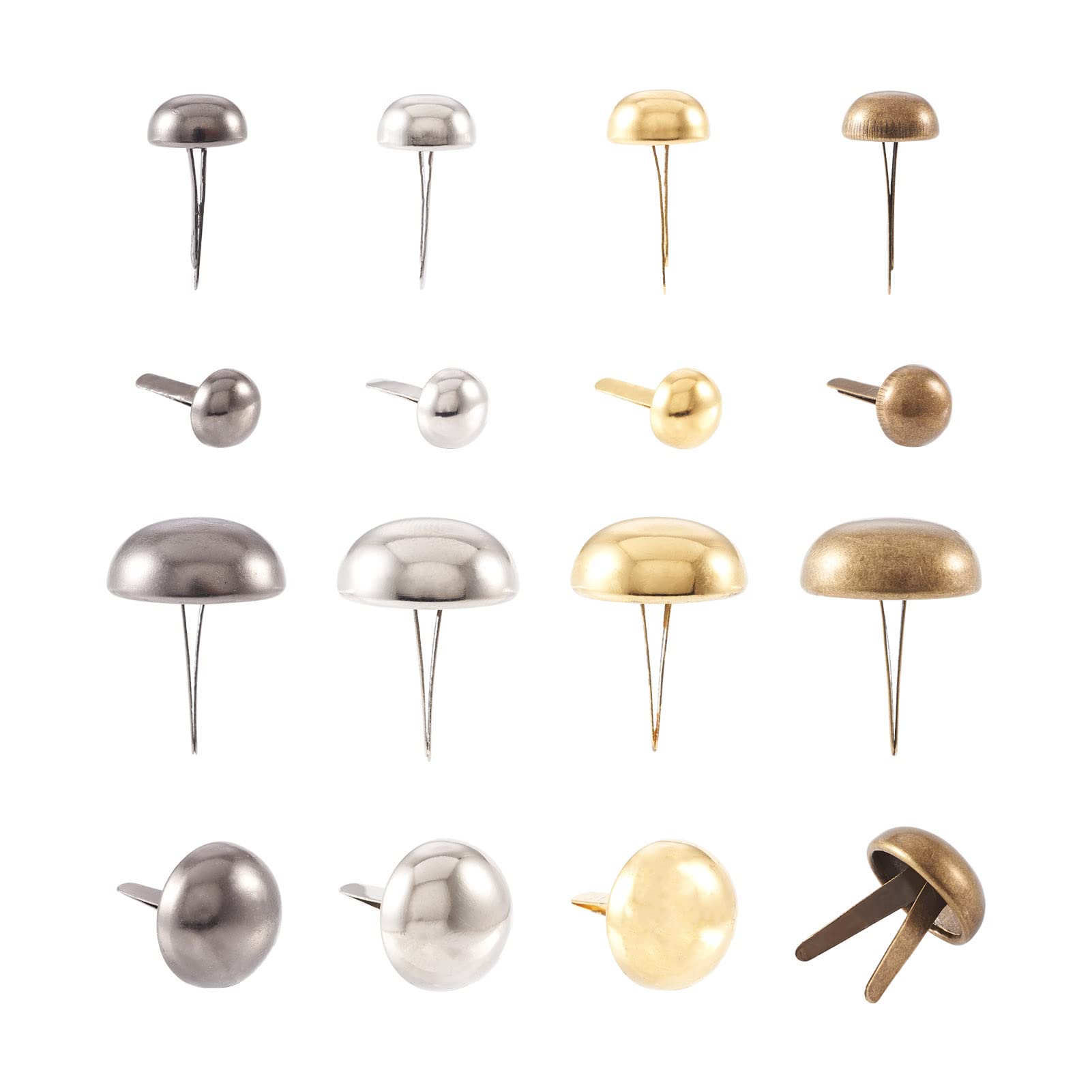 PandaHall 320pcs Bottom Stud Bag Feet 4 Colors Round Brads Metal Spikes Rivet Nailheads Studs for Purse Handbag Bag Leather Craft