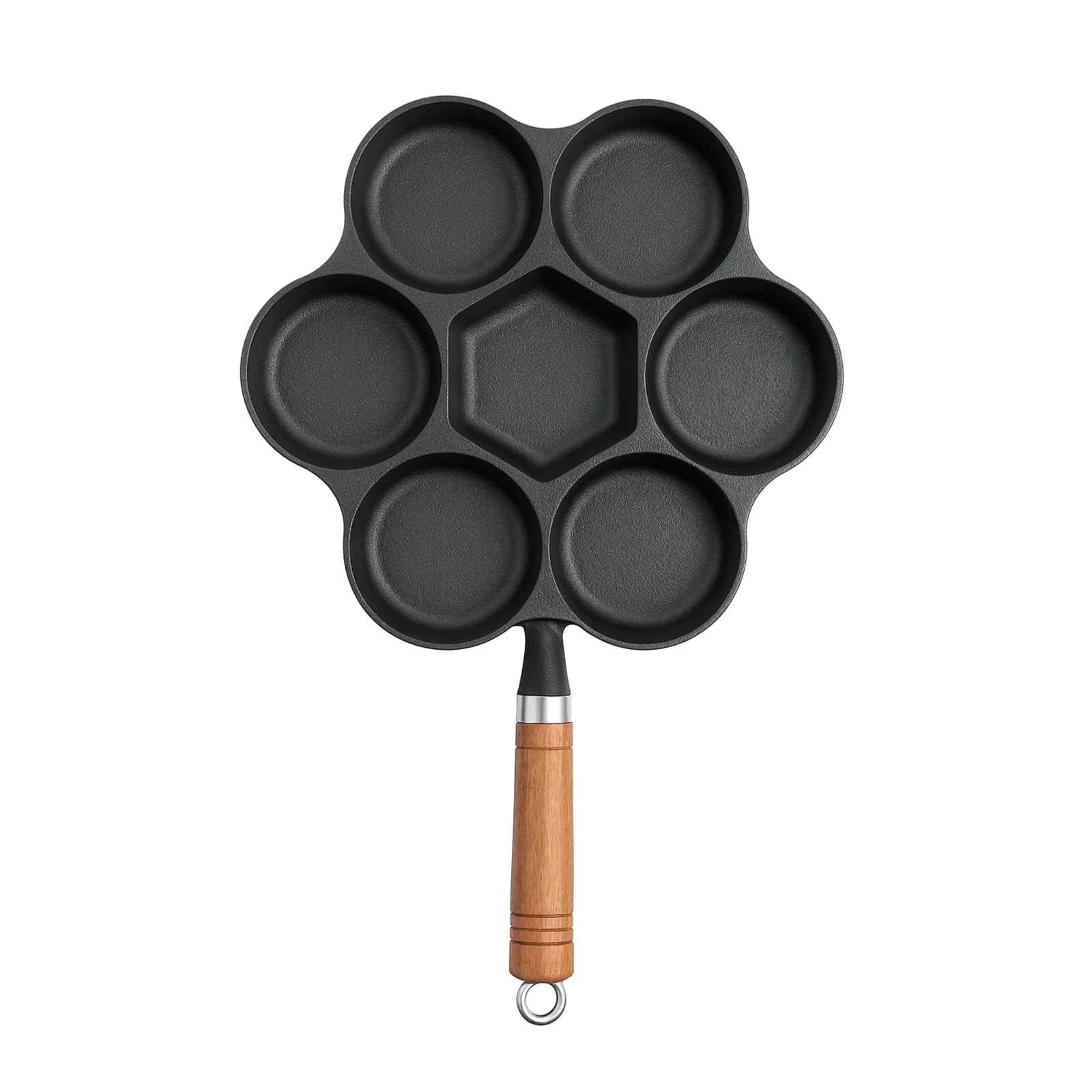 7-Hole Egg Pan 1PC Nonstick Pancake Maker with Wooden Handle
