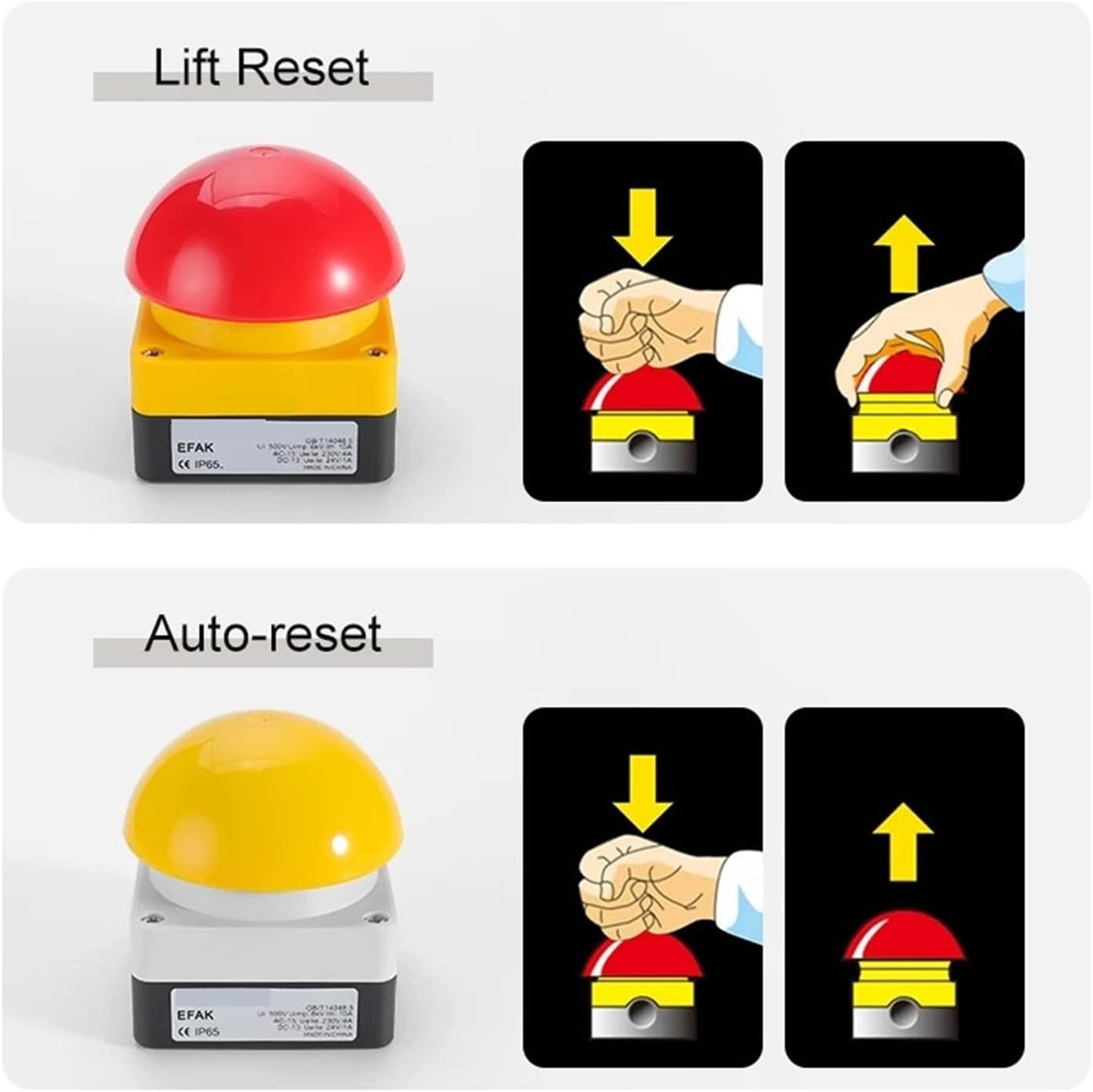 Big Mushroom Button Switch IP65 Foot Pedal Hand Tap Self-Resetting Waterproof Dustproof Emergency Stop Locking(Auto Reset Red)
