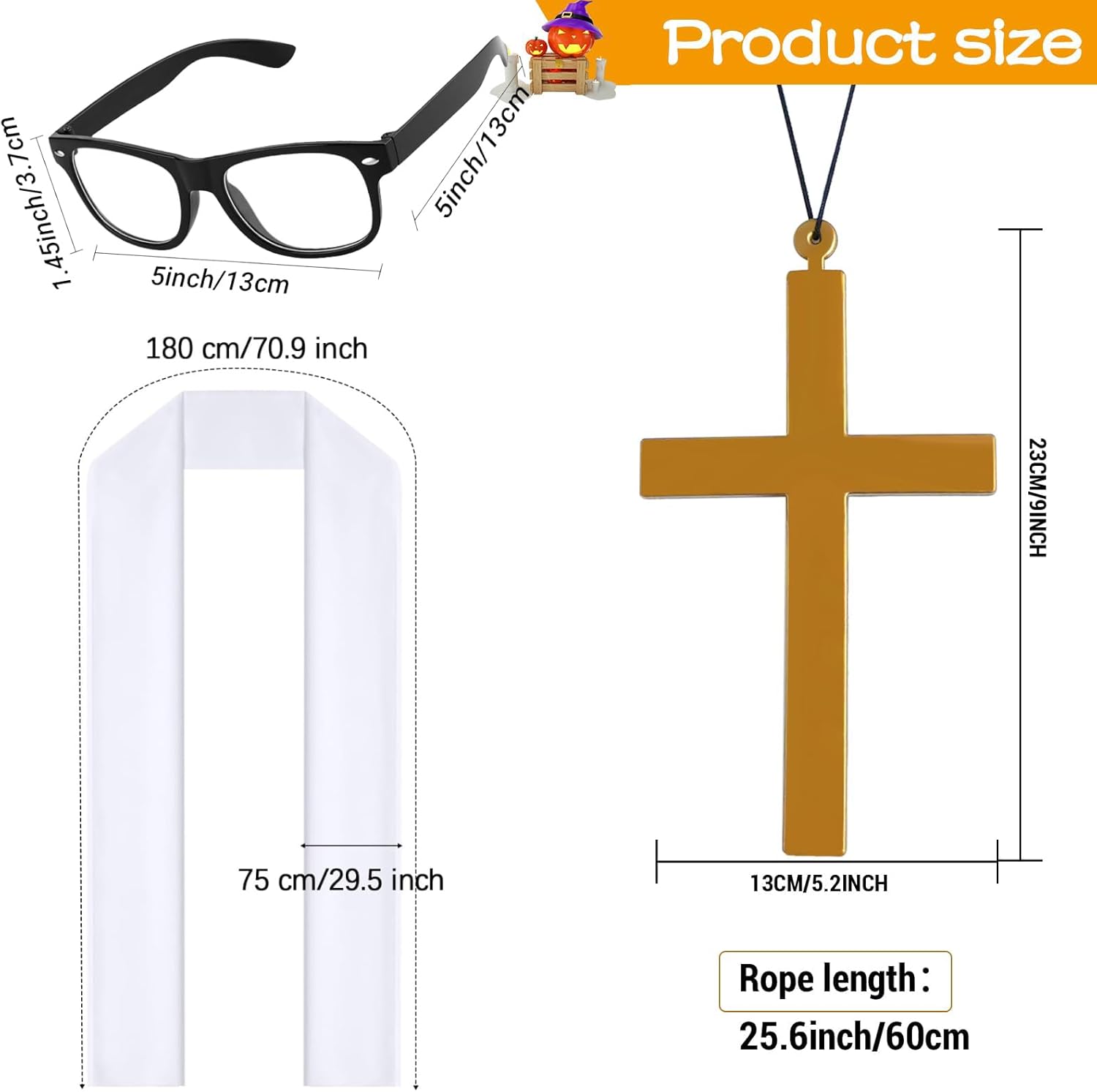 Priest and Nun Couple Costume for Adults Include Robes Stole Socks Glasses Necklaces for Halloween Dress Up - Image 3