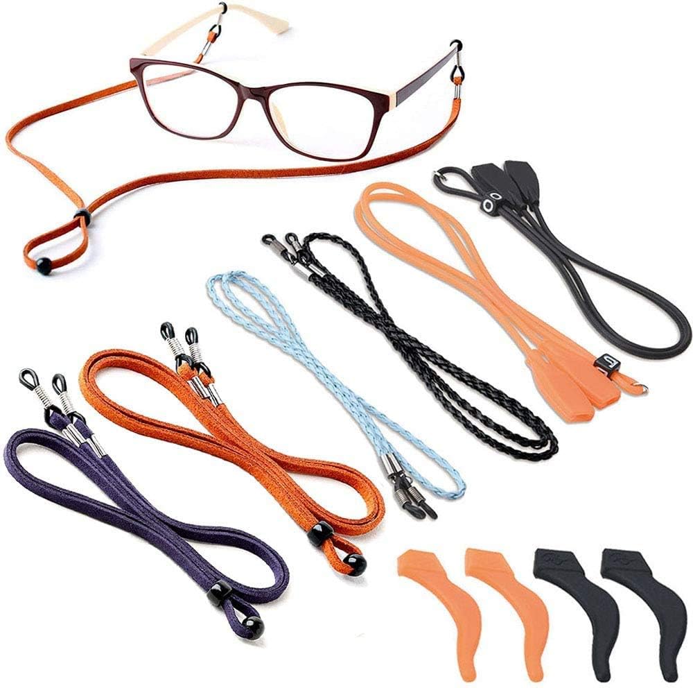 6 Pcs Eyeglasses Strap-Chains-Cord, Premium Sunglass String for Men Women Kids, Adjustable Eyewear Retainer with 2 Pairs Ear Hooks for Reading Glasses, Sports and Outdoor Activities