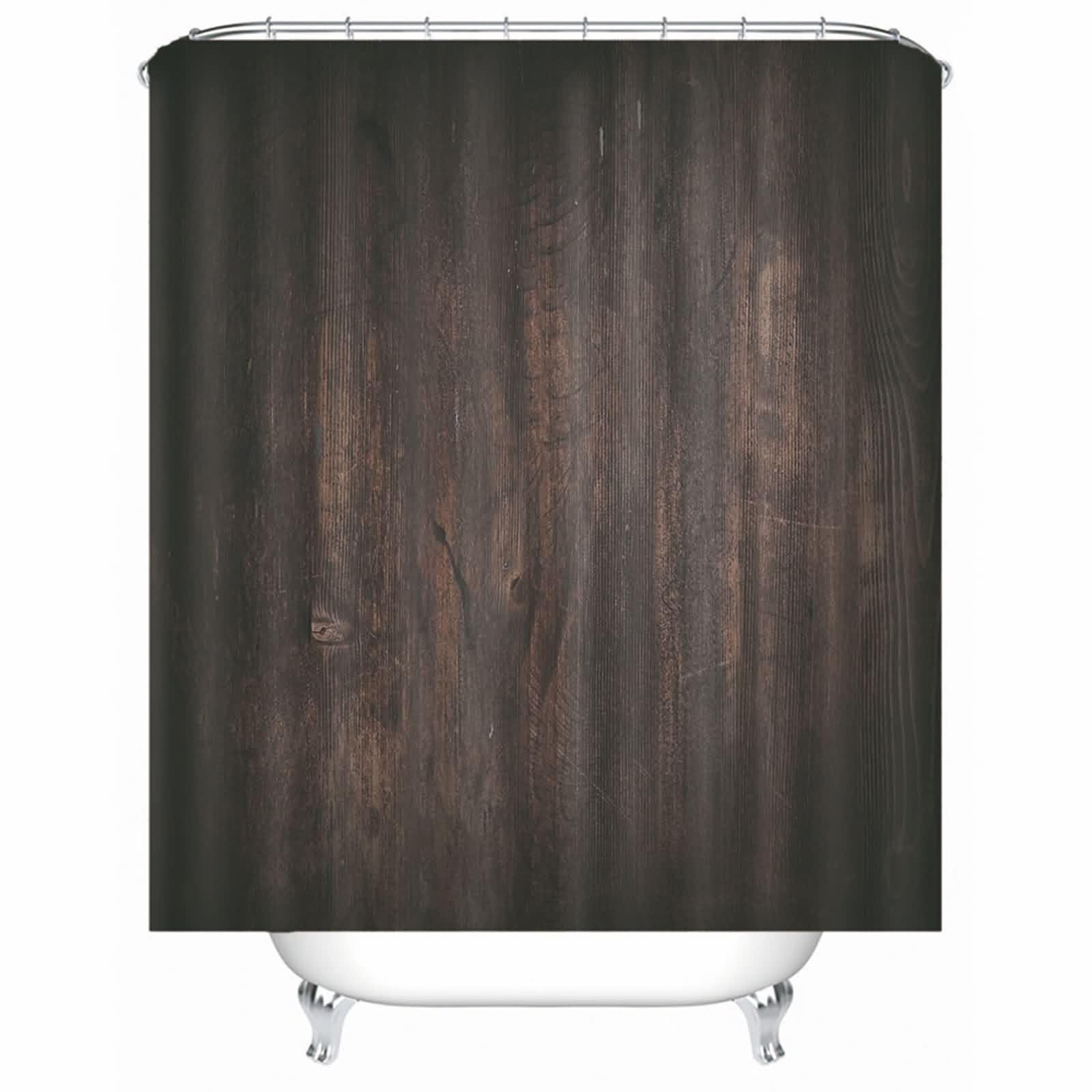 Rideau de douche textile marron motif grain de bois imperméable en polyester pour salle de bain