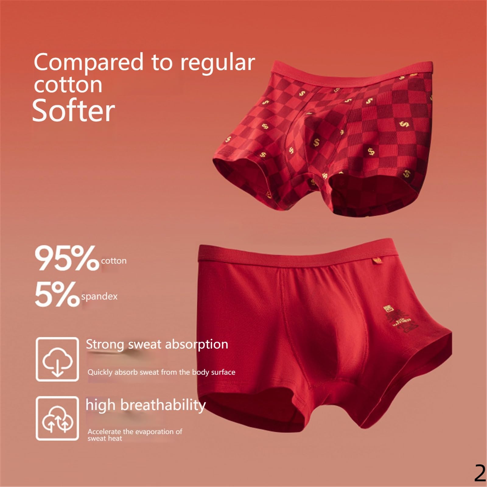 Boxer Uomo Short da Maschile per Maschi Cotone Rosso Antibatterico Rosso-01-xxl-6pcs