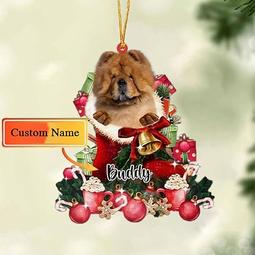 Miniatura 2 de Adorno de Navidad personalizado para colgar en botas Chow Chow Chow, forma plana 2D, nombre de perro personalizado para amantes de los perros,