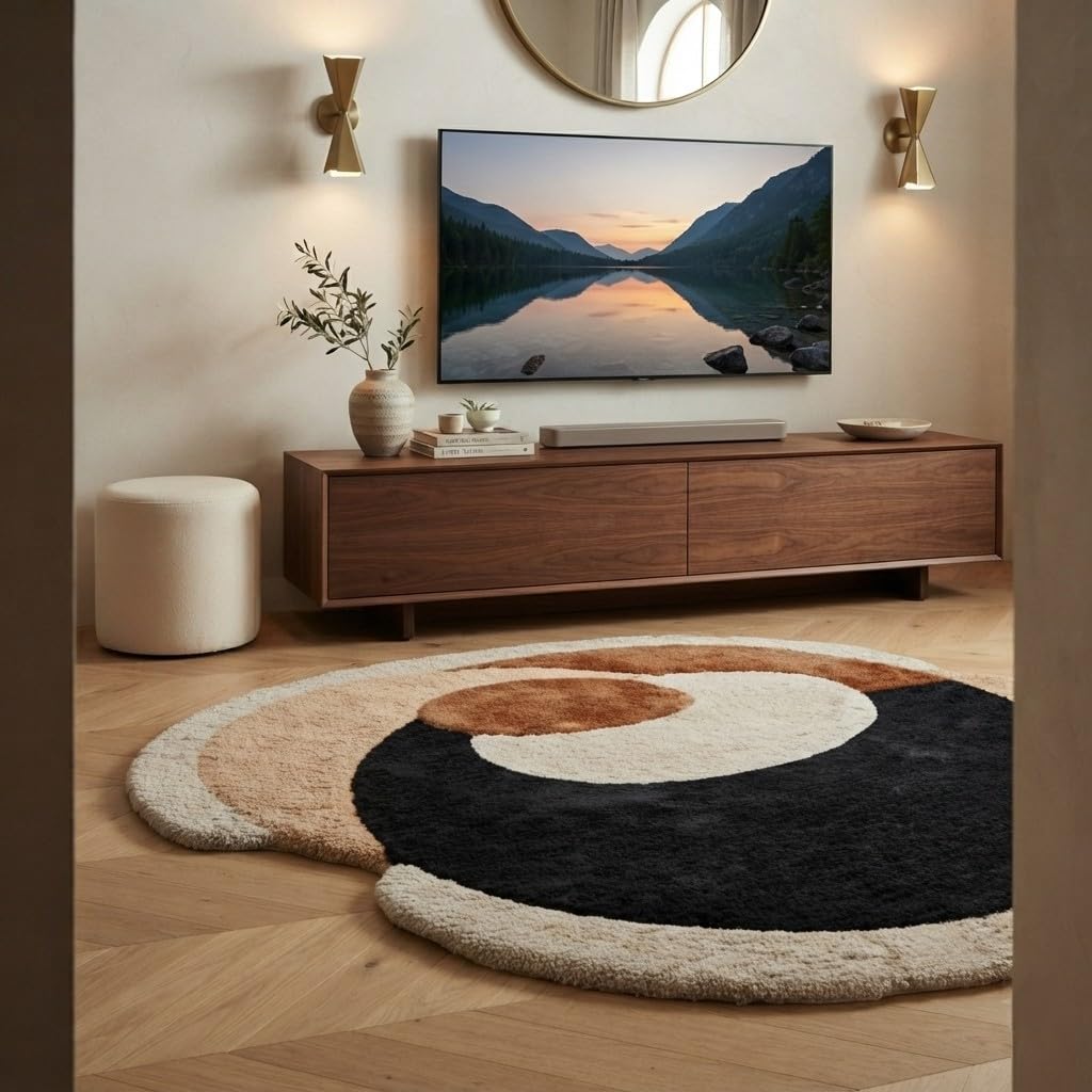NAFI Rugs Handmade Pure NZ Wool Round Tufted Carpet - Soft & Non Shedding with Anti Slip Backing for Living Room, Bedroom, Hallway - Perfect for Home Décor. Size 7x7, Multi-image-35