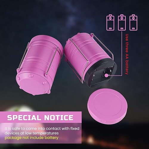 Miniatura 6 de Lichamp Paquete de 4 linternas LED rosas para campamento, luces LED superbrillantes, plegable, kit de suministros de emergencia portátiles, A4PK