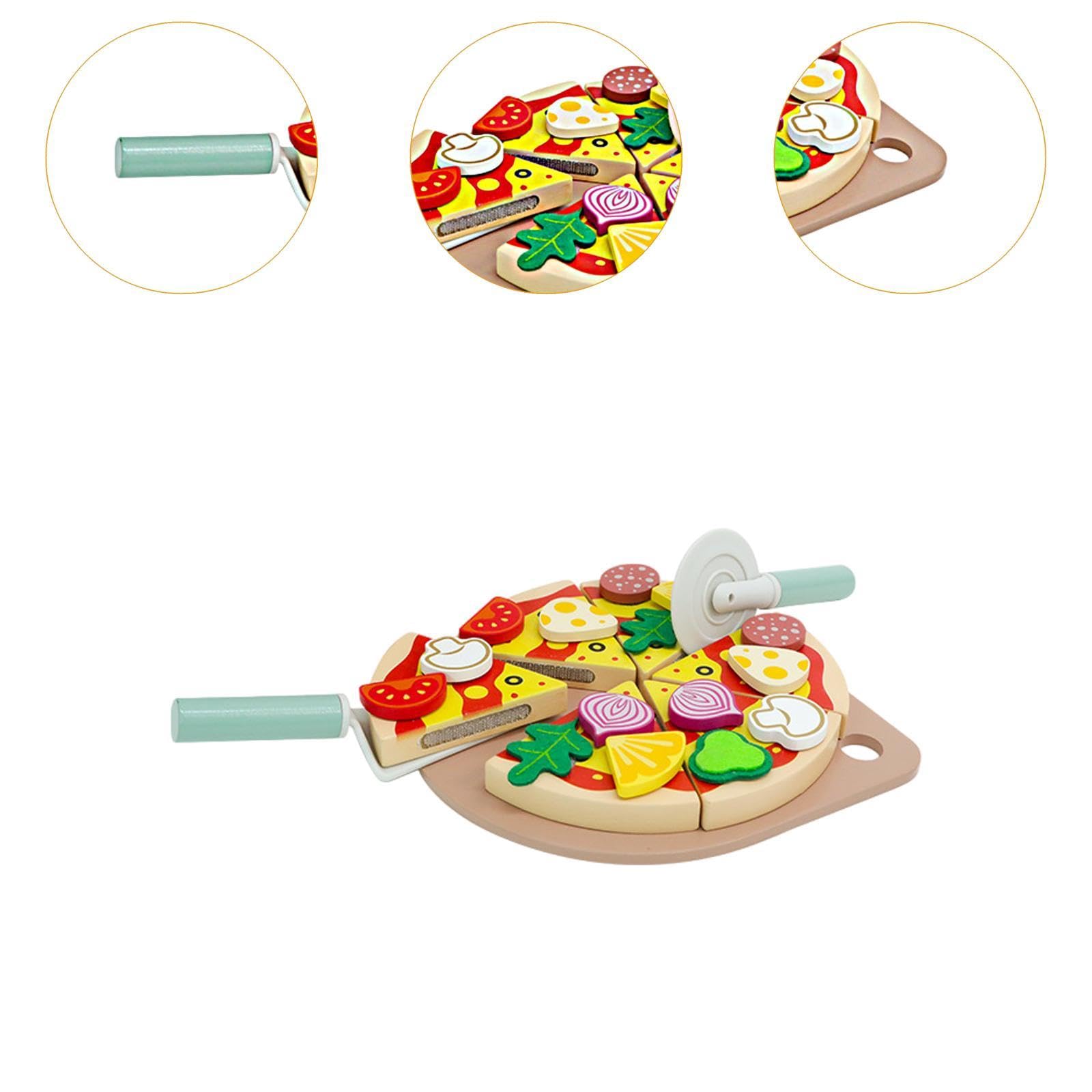 Juguete de Pizza, Juguete Educativo para Cortar Comida, Juguete de Cocina, Bandeja de Accesorios de Madera, Pintura Al Agua para Niños, Adecuado para