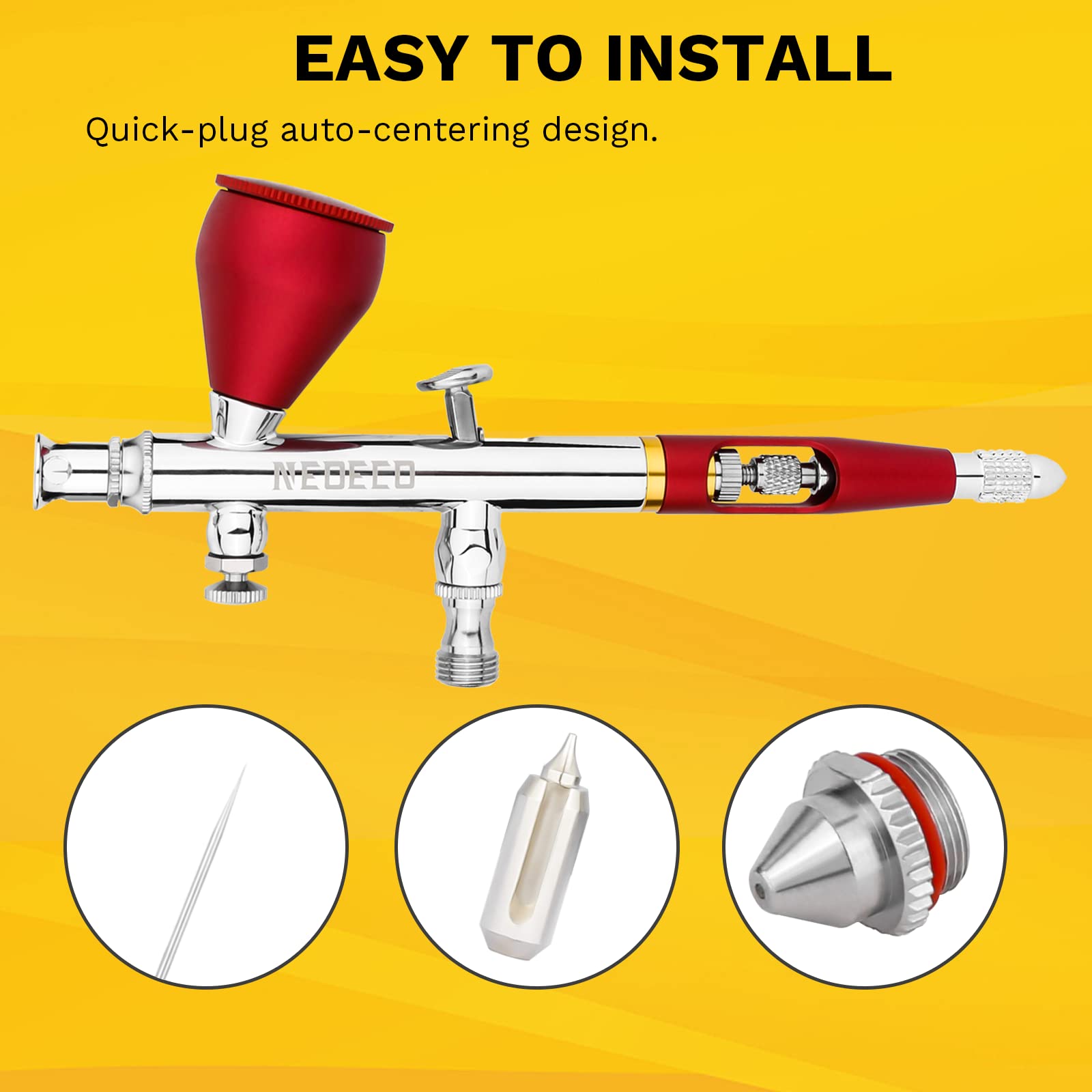 NEOECO 18 Stück Airbrush Düse Cap Kit Airbrush Nadel Ersatzteile mit Schraubenschlüssel und Airbrush Reinigungskit Ersatzteil für NEOECO SJ83 Airbrush Sprayer Zubehör, 0,2/0,3/0,5 mm