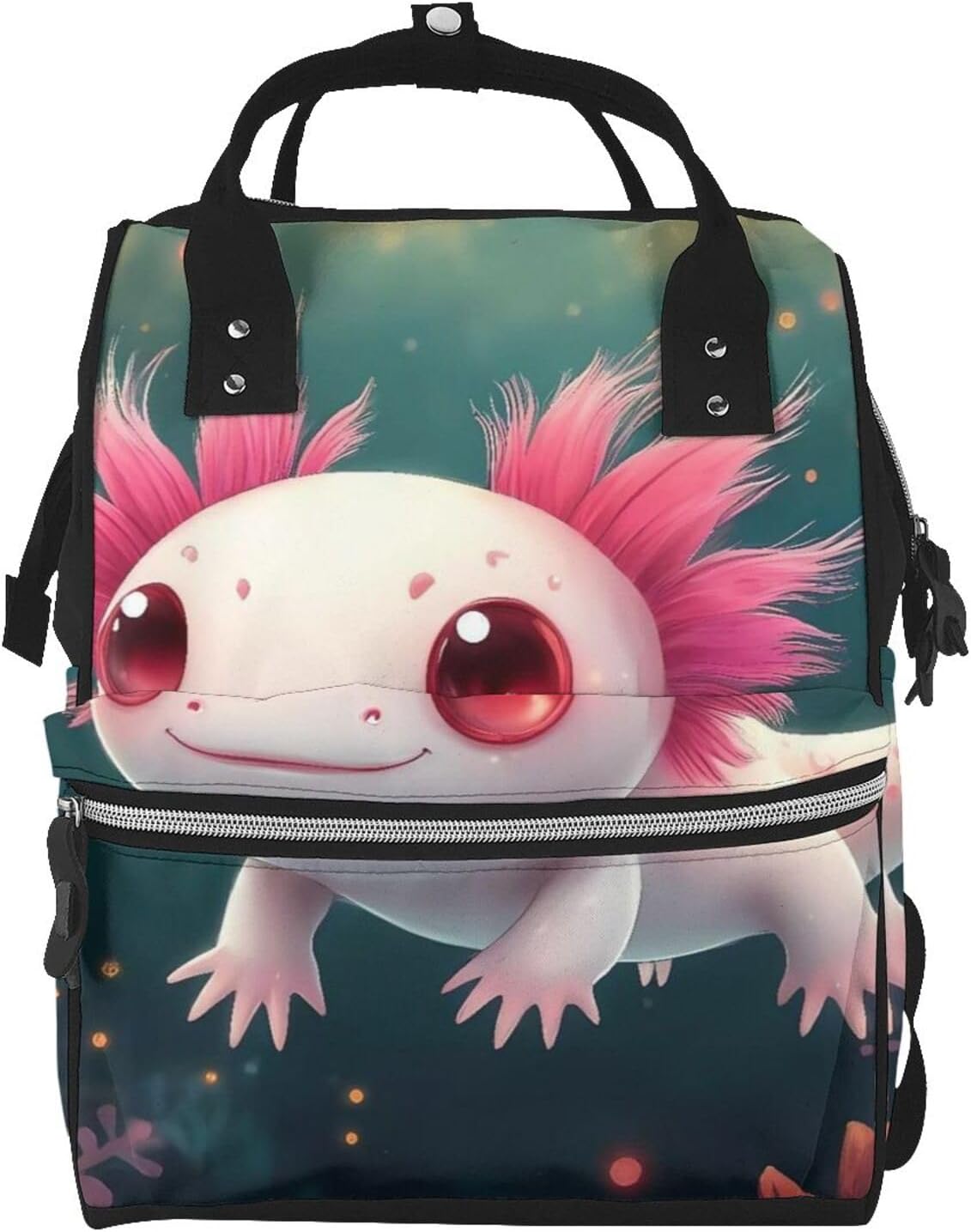 Whimsical Axolotl Fantasy Pattern Diaper Bag Backpack Multifunctional Baby Bags for Baby Girls & Boys Large Capacity Travel Diaper Bags for Moms and Dads