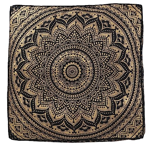 Black Gold Printed Mandala Floor Cushion 35x35 LARGE Pillow Cover - Image 4