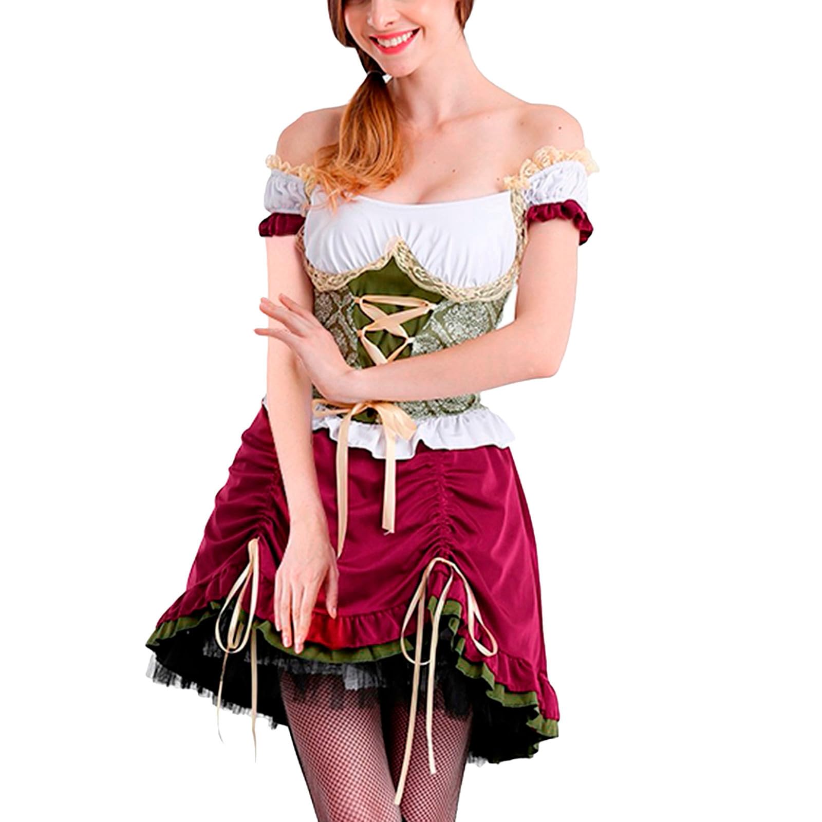 MaNMaNing Damen Trachtenkleid Spitze gotisch Cosplay Trachtenkleid Damen für Oktoberfest Bar Mottoparty Kleid