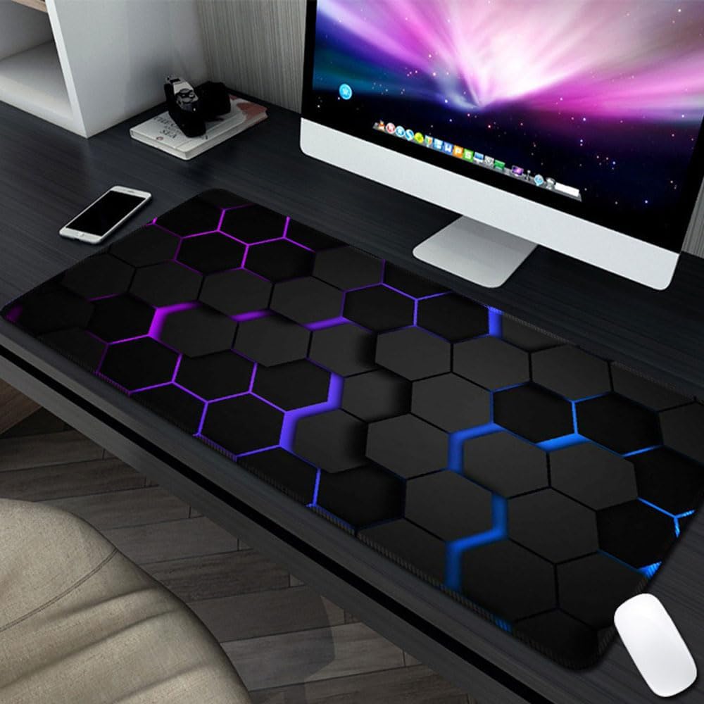 Large Gaming Mouse Pad Anti Slip Base Washable Desk Mat for Keyboard Computer Laptop 3D Geometric (Black, 900x300x3mm)