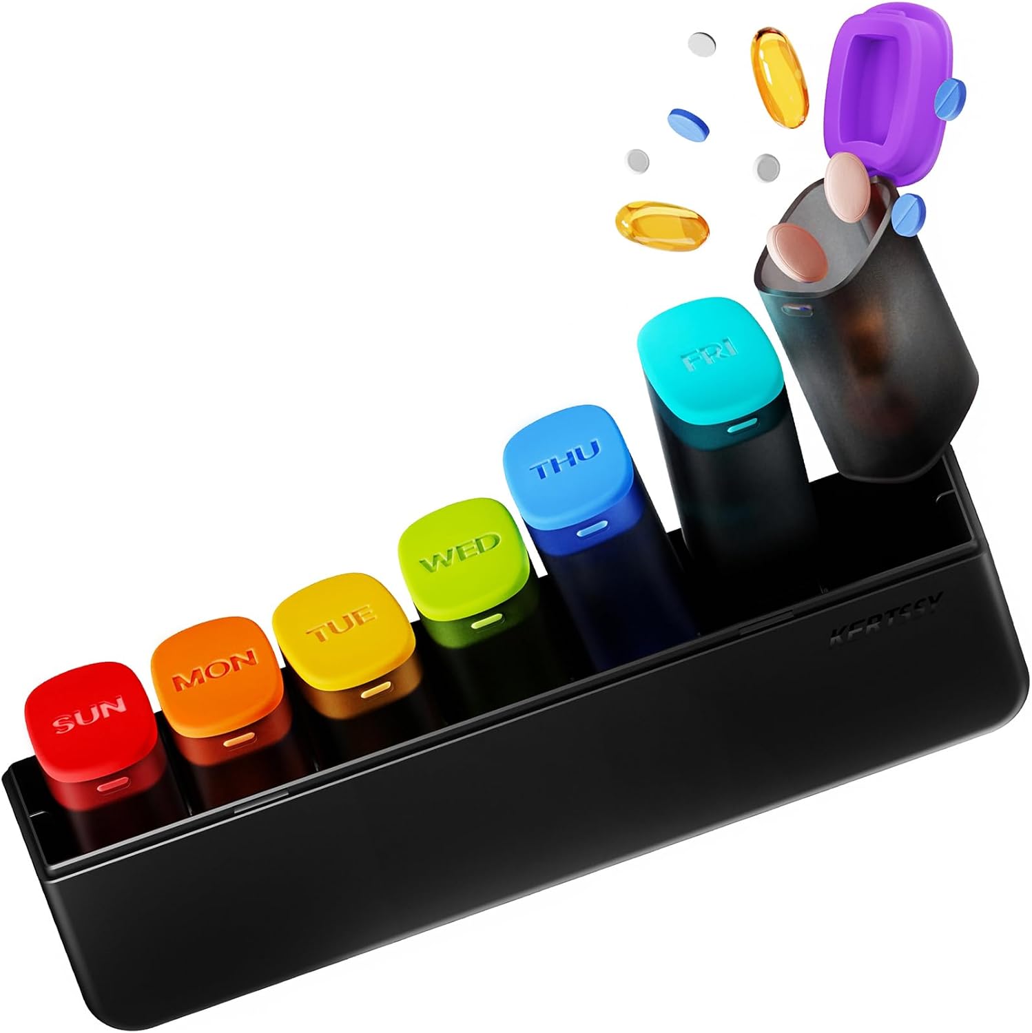 Weekly Pill Organizer 1 Time a Day - Travel Pill Box 7 Days, Large Medicine Pill Case Container for Daily Medication Vitamin Supplement Fish Oil, Portable Week Pills Organizers Holder Dispenser, Black Translucent-black