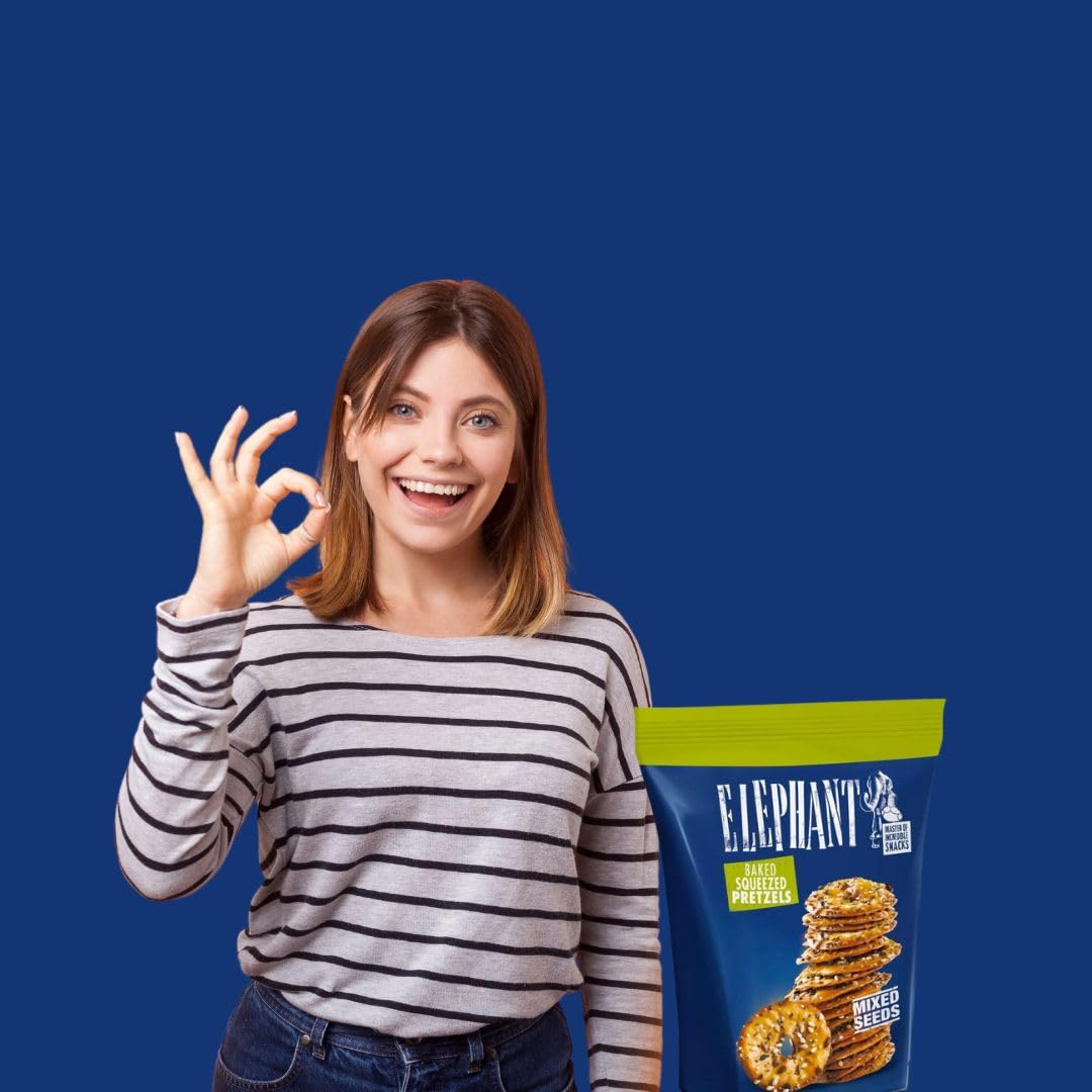 Elephant Juego de 4 degustación mezcla de aperitivos – El sabor se une a la originalidad "Elephant Baked Squeezed Pretzels", variedad de aperitivos Deluxe 300 g Knuspermix para noches de televisión