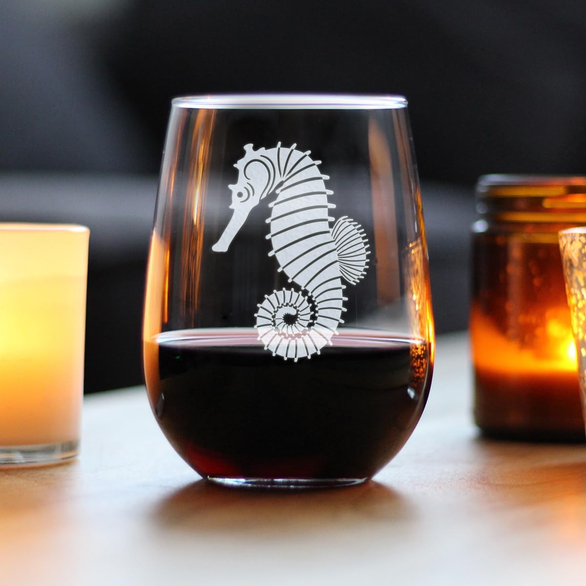 Seahorse Stemless Wine Glass - Unique Beachy Summer Gifts and Beach House Decor - Large 17 Oz Glasses - Image 2