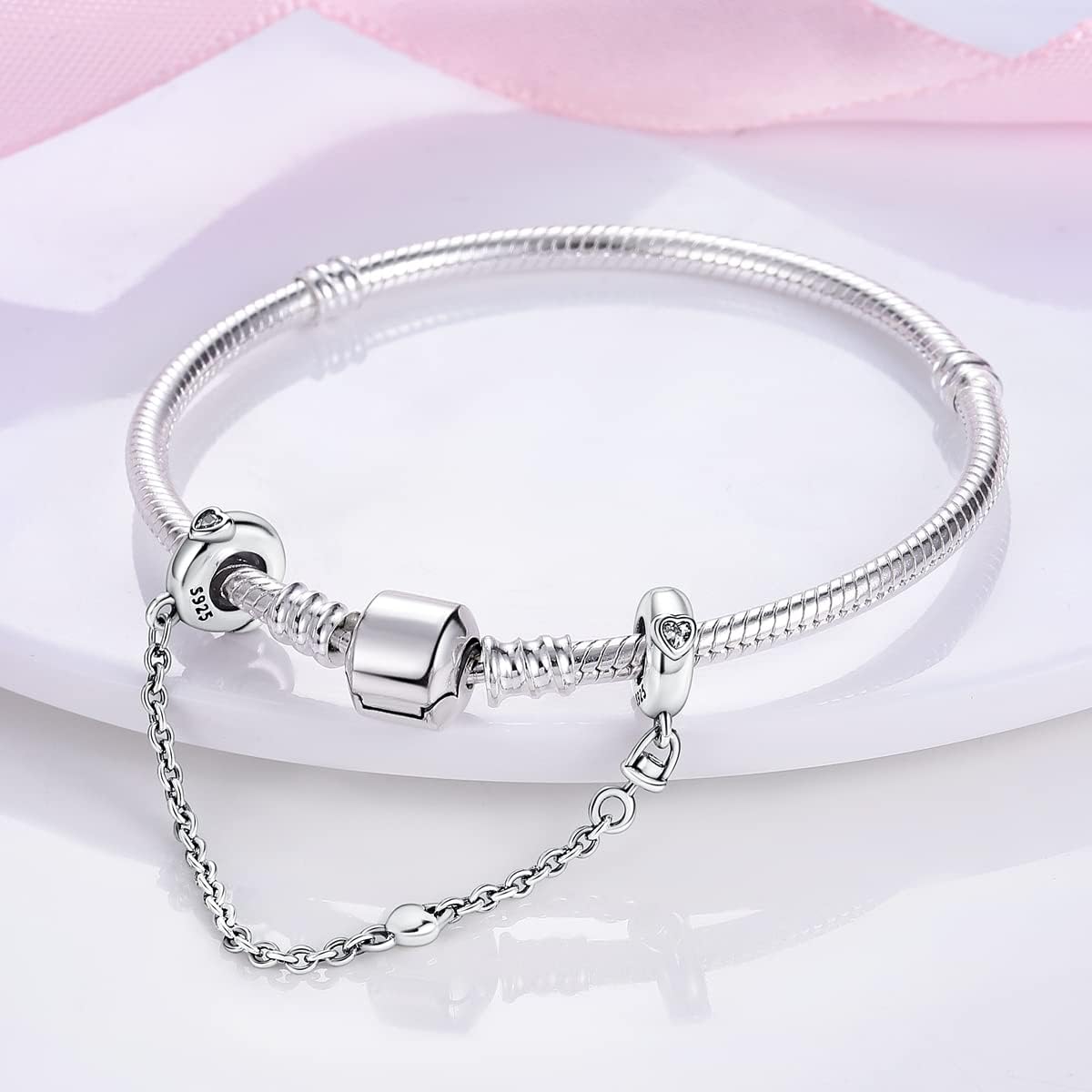 MULA 925 Sterling Silver Safety Chain for Charms Bracelets Dangle Pendants Beads Cute Cat Moon Flower Jewelry Charms for Women - Image 2