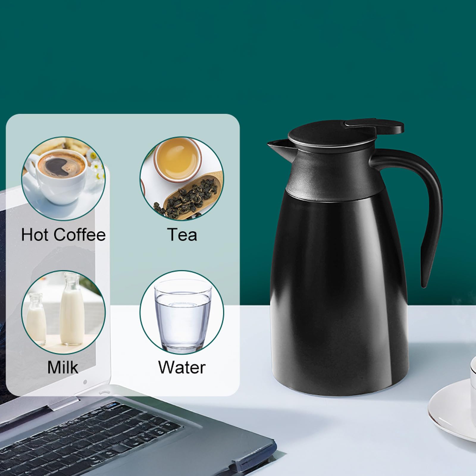 PARACITY Caraffa Termica per Caffè e Tè - 1,5 L, Doppia Parete Isolata Sottovuoto, 18/8 Acciaio Inox, Mantiene Caldo