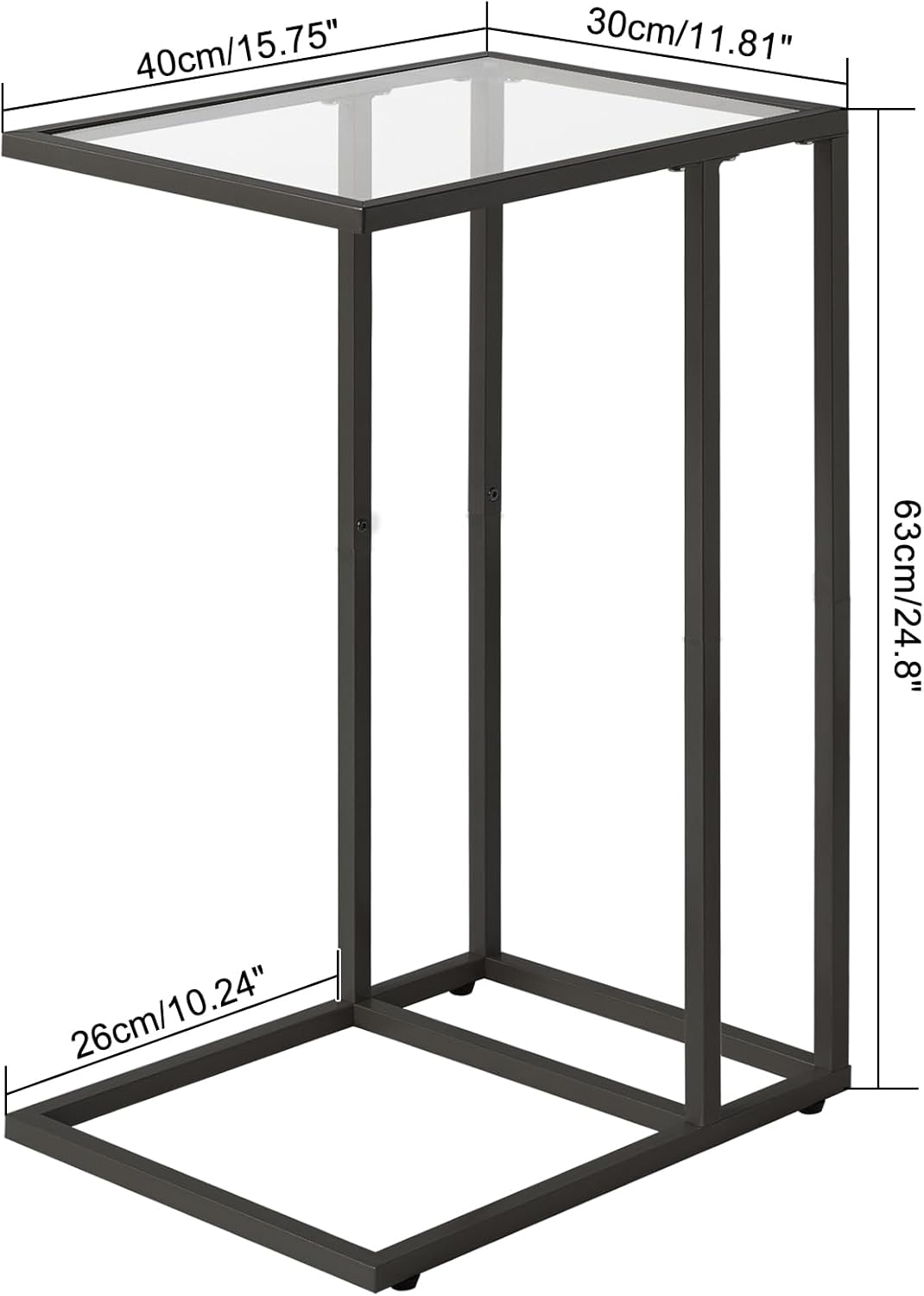 YMYNY C-Shaped End Table, Tempered Glass Sofa Side Table, TV Tray CouchTable That Slide Under for Small Space, Coffee Table for Hallway Office Bedroom Living Room, Metal Frame, Black, UHGD001B