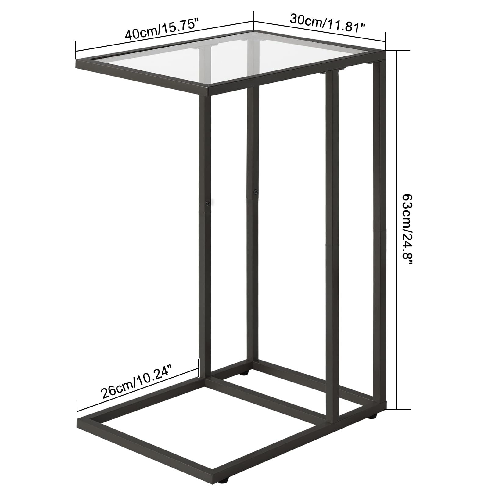 YMYNY Mesa Auxiliar en Forma de C, Mesita de Sofá, Mesa de Cristal Templado con Marco de Metal, Mesa de Centro, Apto para Salón O Dormitorio O Oficina, ‎40 x 30 x 63CM Negro HGD001B
