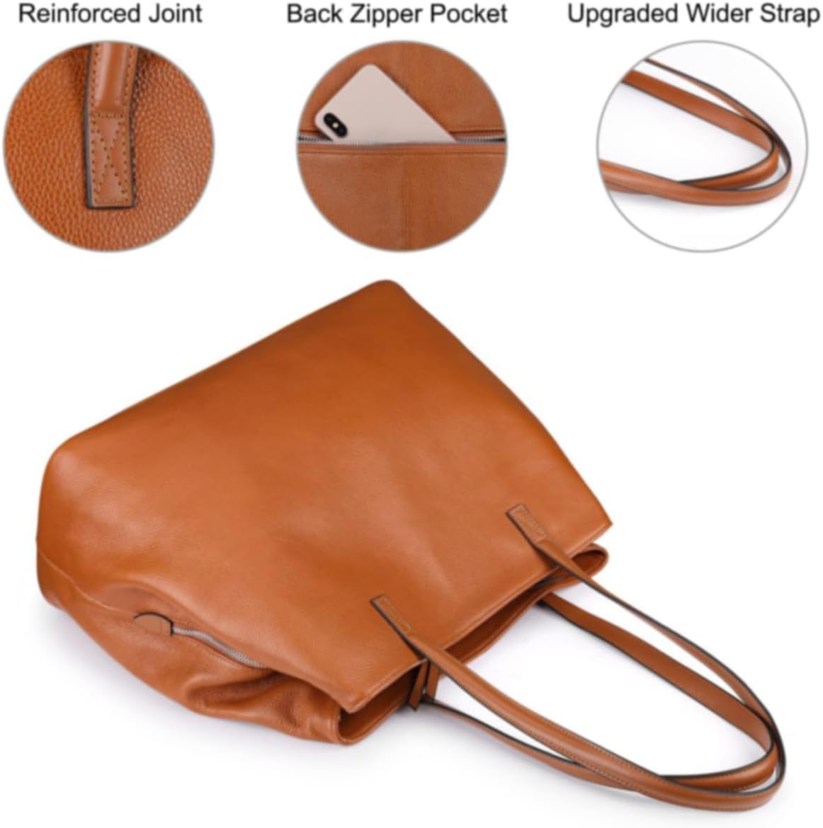 S-ZONE Women Soft Genuine Leather Handbag Large Capacity Shoulder Hobo Bag Fit for 13'' Laptop - Image 5