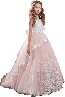 Flower Girl Dress Kids Lace Beaded Pageant Ball Gowns