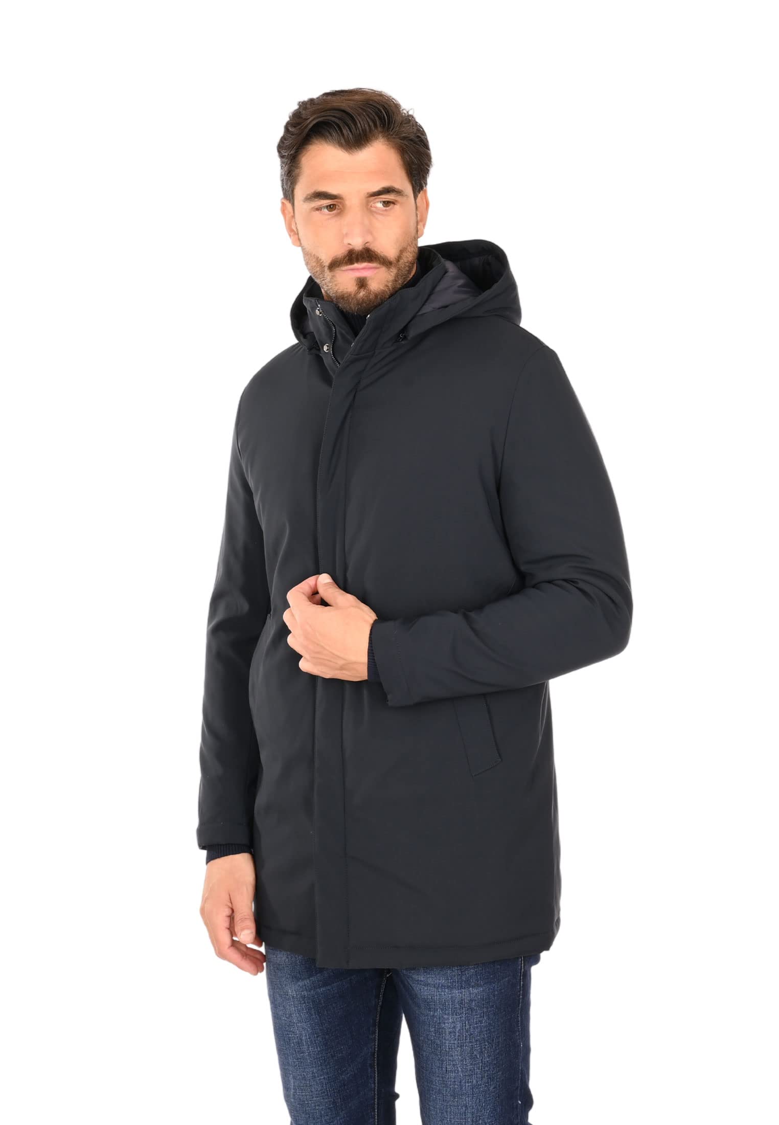 Parka Uomo Invernale Impermeabile Lungo con Cappuccio Rimovibile Elegante