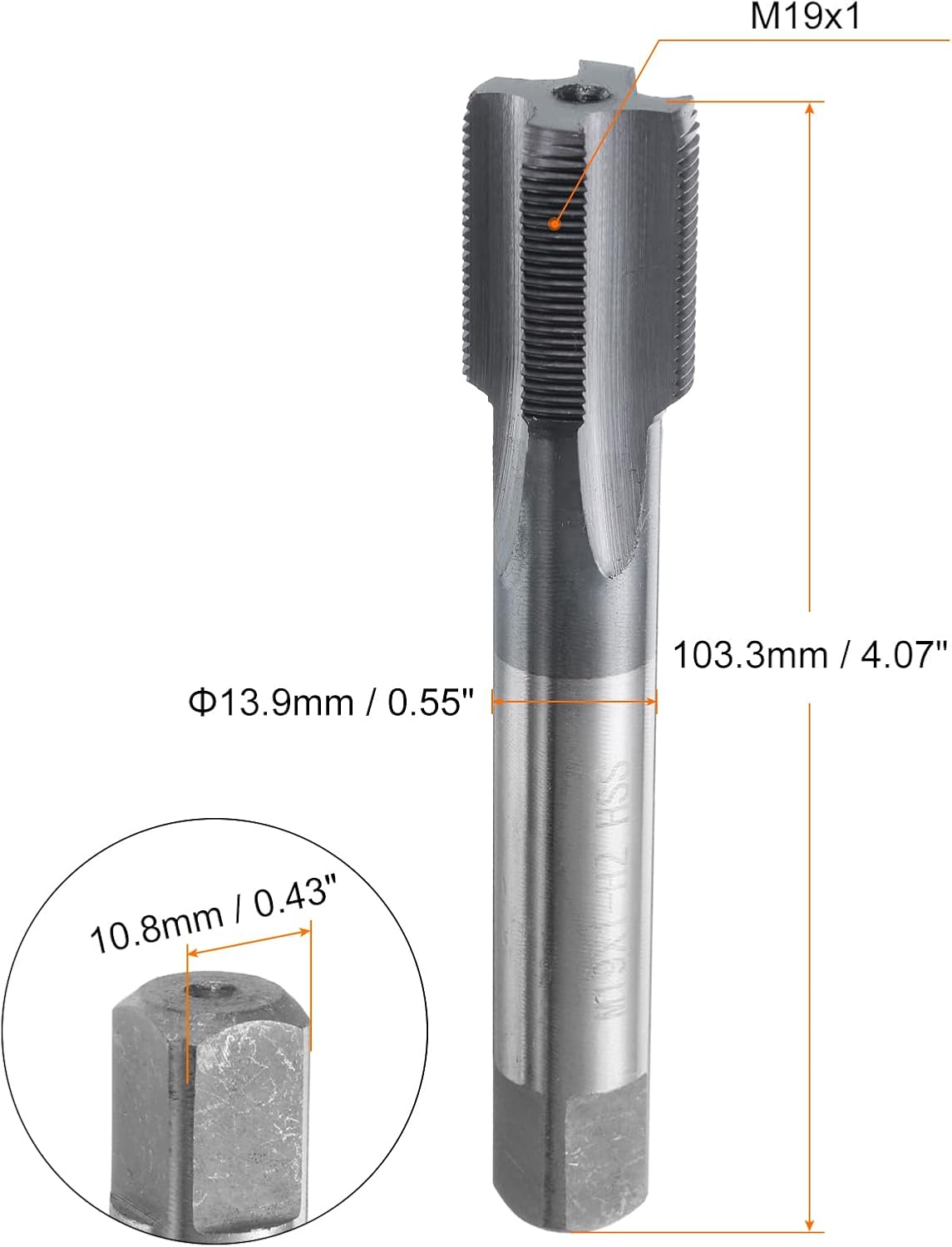HARFINGTON M19x1 Metric Thread Tap 6542 Cobalt High-Speed Steel TiCN Coated Plug Tap Right Hand Straight Flutes Screw Threading Hand Tap