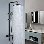 Shower System with Thermostat Square 3 Functions for Bathroom Black Shower Set for Bathroom Black Shower Fitting Set Silver Brass H59 Stainless Steel Corrosion Resistant