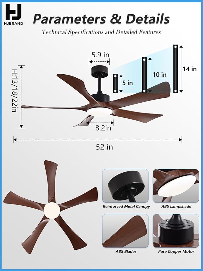 Ventilador de Techo 52 Pulgadas con Luz LED, 6 Velocidades, miniatura 2