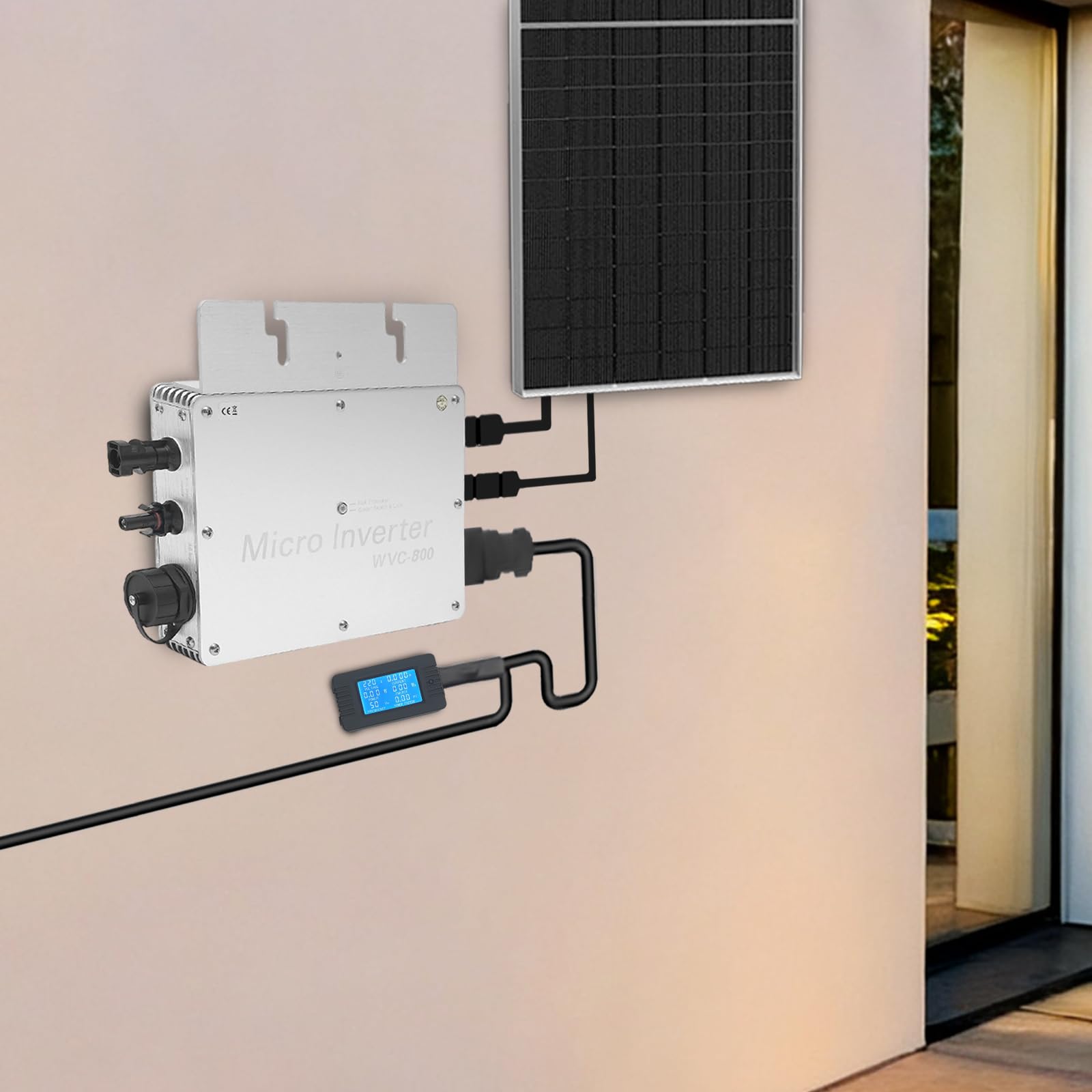 Wechselrichter Balkonkraftwerk 800W, LCD-Display Solar Wechselrichter 22-50VDC Eingang, Wandlungsfähiger Wechselrichter für Balkon & Wohnmobil