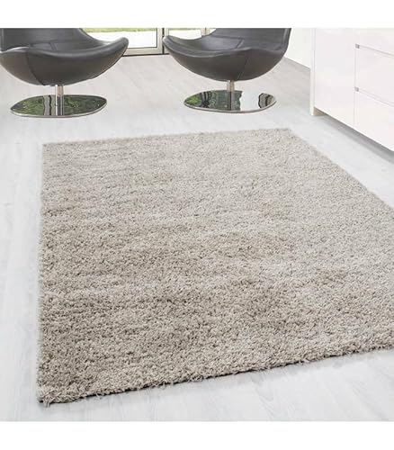 Carpettex Teppich Shaggy, Pelo Largo Salón Prime Alfombra Shaggy Altura del Hilo de 3cm unifarbe - Beige, 80x150 cm Cover
