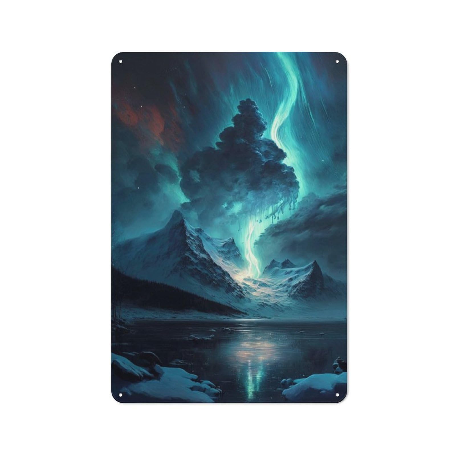 Modern Retro Metal Wall Art Sign 30x20cm Featuring Blue Aurora Borealis Sky, Urban Room Decor for Workspace, Cafe, Hallway Or Garage
