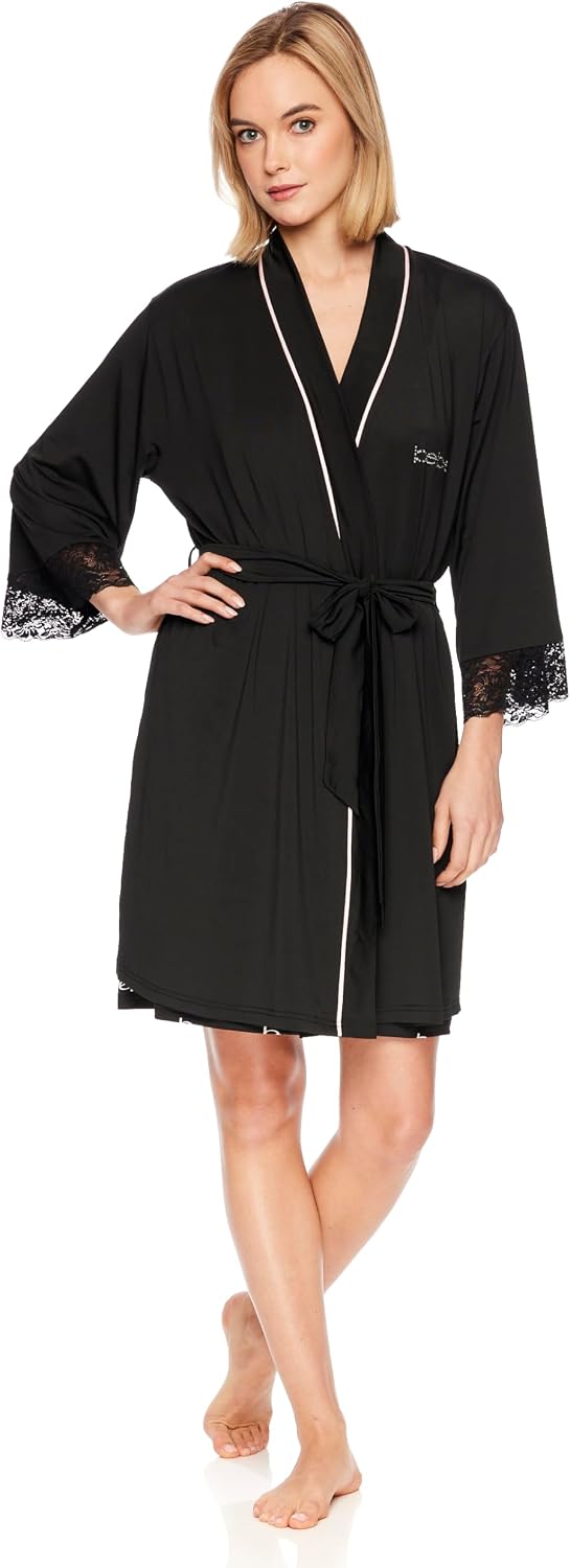bebe Womens Pajama Lounge Chemise Nightgown & Belted Wrap Robe Sleep Travel Set