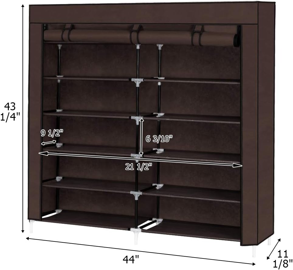 Shoe Rack, 6/10 Tiers Portable Shoe Rack Closet with Fabric Cover Shoe Storage Organizer Cabinet (Brown, 6 Tiers)