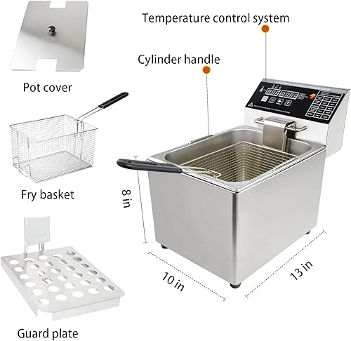 Miniatura 2 de Freidora eléctrica con cesta y tapa, capacidad de 8 litros, freidora eléctrica con control inteligente de temperatura para el hogar, cocina y